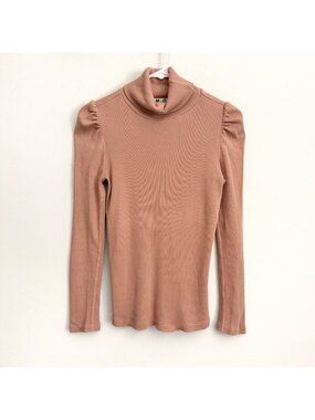 AMO Light Pink Puff Long Sleeve Ribbed Turtleneck Sweater Women’s Size Small